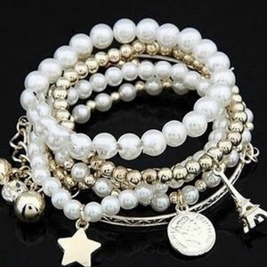 Paris Eiffel Tower Multi Piece Layered Charm Bracelet